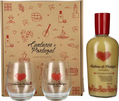 Image de Cantares de Portugal Licor de Bolacha Maria 15% Vol. 0,7l en boîte cadeau avec 2 Verres