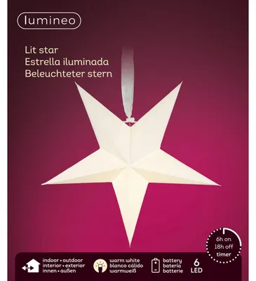 Produktbild von Lumineo, LED Leuchtstern zum Aufhängen, 38 x 15 cm warm weiß, Batterie
