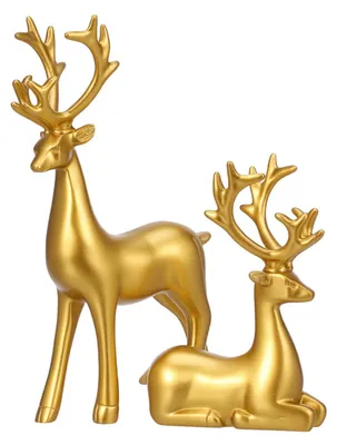 2er-Set Elchfiguren aus Harz, gold, 11,8 x 8,5 cm & 18 x 9,5 cm
