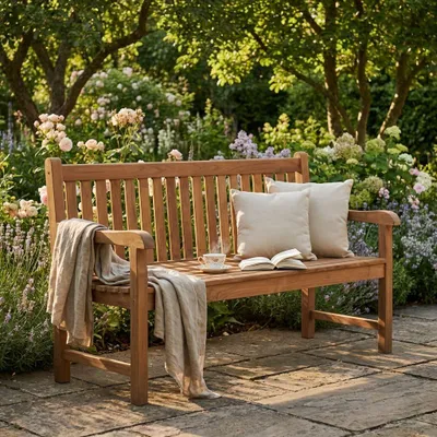 Immagine prodotto di Milani Home - panca da giardino in teak 3 posti con schienale e braccioli, per terrazzo portico e outdoor