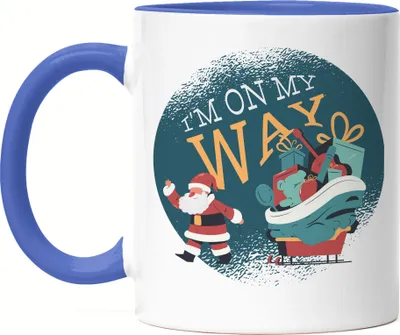 Produktbild von I Am On My Way Tasse Blau Weihnachtsmann Weihnachtschlitten Weihnachtsfest Merry Christmas
