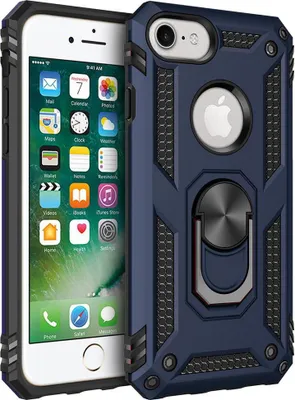 Produktbild von LaimTop iPhone 8 Hülle, Hybrid Robuste Rüstung Drehbarer Ring Halter Ständer Dual Layer Hard PC + TPU Stoßfest Schutzhülle für iPhone 7 / iPhone 8 Navy