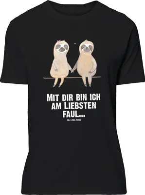 Produktbild von Mr. & Mrs. Panda T-Shirt Faultier Pärchen - Schwarz - Geschenk, Oversize Shirt, Tshirt, faul, Liebe, Statement