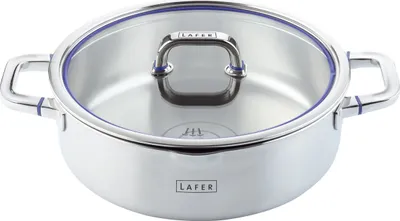 Produktbild von ELO Bratentopf Ø 28 cm LAFER, Kochtopf aus 18/10 Edelstahl mit Glasdeckel und Abgießrand, Kochgeschirr für Glaskeramik-, Gas-, Elektro-, Induktionsherde - spülmaschinengeeignet, Farbe: Silber