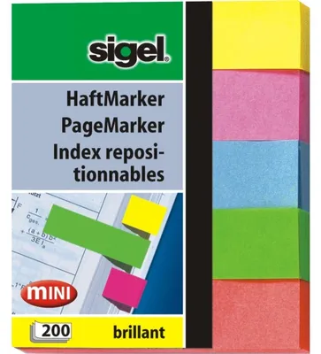 Produktbild von SIGEL HN625 Haftmarker, Papier, Brillant, gelb, pink, blau, grün, orange, 50x12 mm, 200 Streifen