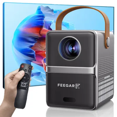 Obrázok produktu pre Mini projektor Beamer Feegar s 5G WiFi a Bluetooth 5.2, elektrické zaostrovanie, 1080P vonkajší projektor, prenosný filmový LED projektor, 150 ANSI 200"