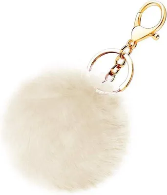 Immagine prodotto di Ciondolo in Pelliccia sintetica di coniglio per donne e ragazze | Beige | Accessori da viaggio | Pallina morbida | 8 cm x 8 cm