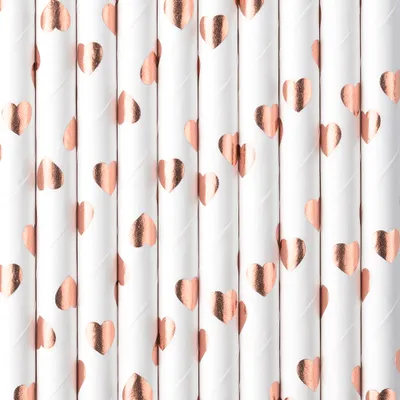 Immagine prodotto di Cannucce di carta con cuori da 19 cm in oro rosa bianco, set di 10 pezzi