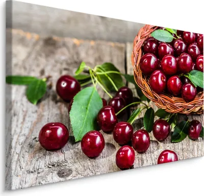 Produktbild von Fabelhafte Canvas LEINWAND BILDER 70x50 cm XXL Kunstdruck Obst Kirschen Korb Blätter