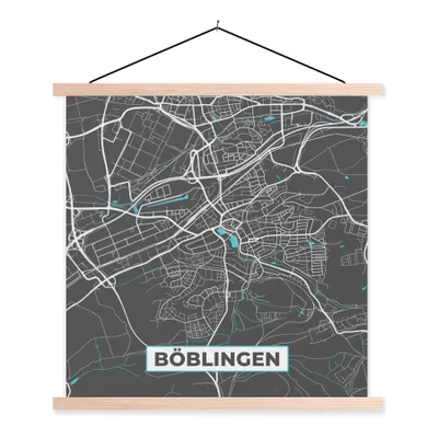 Produktbild von MuchoWow® Textilposter Böblingen - Stadtplan - Blau - Karte - Deutschland 60x60 cm mit holzfarbenen Rahmen - Wanddekoration