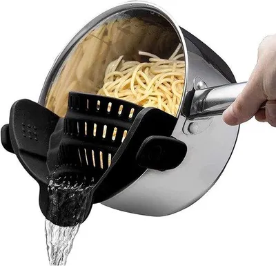 Image de Passoire en silicone, résistante à la chaleur, noire, pour casseroles et poêles