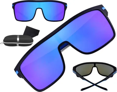 Immagine prodotto di Occhiali da sole grandi da uomo con lenti polarizzate a specchio, neri, montatura in plastica, protezione UV 400