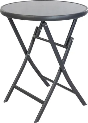 Produktbild von Klappbarer Bistrotisch rund mit Glasplatte 70 cm, aus Metall Rahmen Dunkelgrau, Glasplatte Grau, tempered glass
