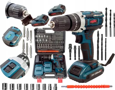 Produktbild von 3 in 1 Akku-Schlagbohrschrauber Akkuschrauber Schlagbohrmaschine 21V Akkuschrauber Set mit Koffer und viel Zubehör 2x Akku