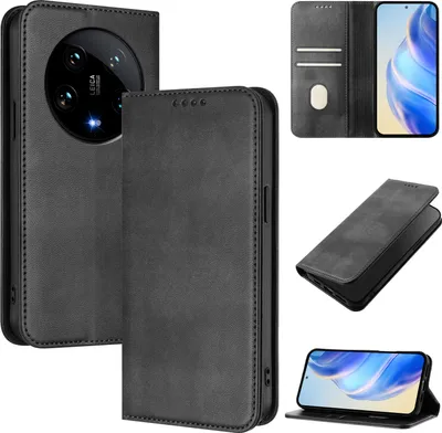 Immagine prodotto di Custodia per Xiaomi 14 Ultra, custodia in pelle vintage con protezione RFID, slot per carte, supporto Nero