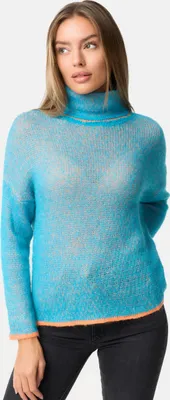 Produktbild von PM SELECTED Auffallender Damen Rollkragen Strickpullover in Kontrastoptik Rollkragenpullover, Pullover, Pulli PM70 Blau Einheitsgröße Gr. 34 -38