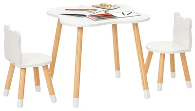 Productafbeelding van Kindertafel- en stoelset, gemaakt van duurzame materialen, ruimtebesparend ontwerp, wit