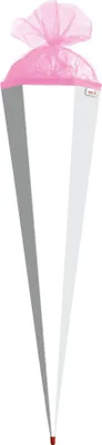Produktbild von Bastel-Schultüte groß weiß - 85 cm 6-eckig - extra stabil durch Rot(h)-Spitze mit pinkem Tüll-Verschluss