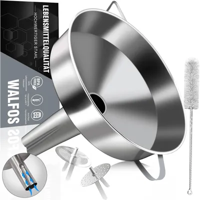 Produktbild von Küchentrichter Edelstahl 20cm mit 2 Sieben und Reinigungsbürste
