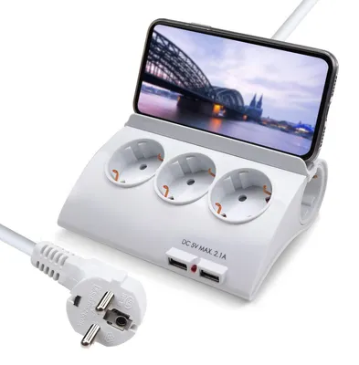 Produktbild von EXTRASTAR Steckdosenleiste mit 5 Steckdosen und 2 USB-Ports und Schalter, 1,5 m