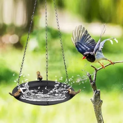 Produktbild von Garten Vogelbad Vogelbad Outdoor Futterstelle | Rostfreies Metall Vogeltränke, wetterfest für Balkon Garten Rasen