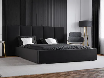 Produktbild von GRAINGOLD Polsterbett 180x200 Lisbon - Doppelbett mit stilvoll massives Kopfteil - Bettkasten, Samtstoff & Lattenrost - Schwarz (Magic Velvet 2219)