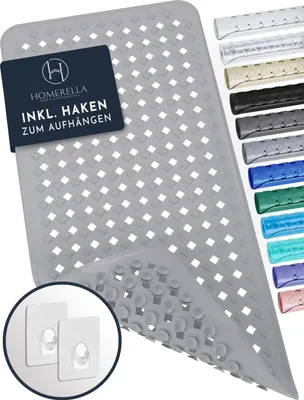 Produktbild von Homerella Badewannenmatte rutschfest Hautsensitiv 88x39cm mit AUFHÄNGUNG | Antirutschmatte Badewanne BPA frei | Duschmatte maschinenwaschbar Badematte