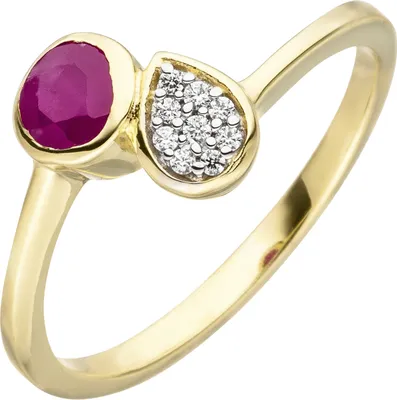Produktbild von Gr. 52 Damen Ring 333 Gold Gelbgold 1 Rubin rot 9 Zirkonia Rubinring