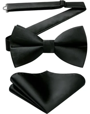 Produktbild von Fliege mit Einstecktuch Set Herren Vorgebunden Schwarz Polyester Seide