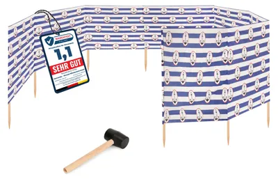 Produktbild von Garronda Strand Windschutz Sichtschutz 12m lang plus Gummihammer GAEX001 (Streifen/Anker-2, 12 m)