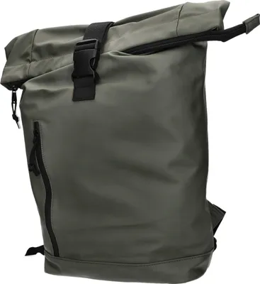 Produktbild von Lässiger Rolltop-Rucksack aus glattem Kunstleder, Grün, gepolsterter Rücken, 40x55x12 cm