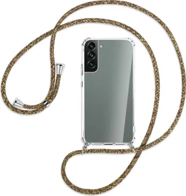 Produktbild von Handykette Backcover-Schutzhülle mit Band (Metall silberfarben) für Samsung Galaxy S22 Plus 5G (S906) - braun+beige