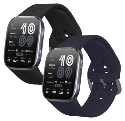 Produktbild von kwmobile 2x Uhrenarmband für Amazfit Bip 6 Armband - Fitnesstracker Band Set aus TPU Silikon - Ersatzarmband Smartwatch - Schwarz Dunkelblau