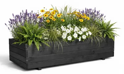 Produktbild von IvoQ Holz-Pflanzkübel für Außen – Schwarzes Holz – Wetterfester Blumenkasten – 120x40x32 cm