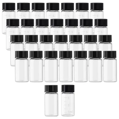 Glasfläschchen 5 ml, 30 Stück, mit Skala, schwarzer Deckel