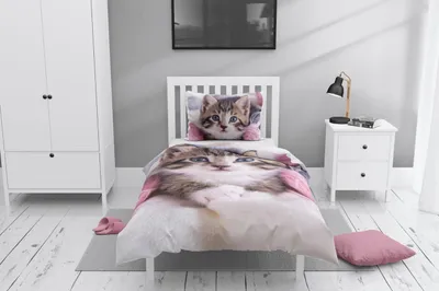 Produktbild von Bettwäsche-Set mit Katzenbabys, Kopfkissenbezug 80 x 80 cm und Bettbezug 135 x 200 cm aus Microfaser