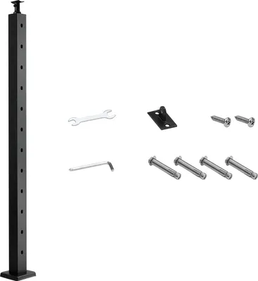 Image de Poteaux de rampe en acier inoxydable SucceBuy, 1067 x 50,8 x 50,8 mm, poteaux de rampe d'escalier avec trous pré-percés à 30°, en acier inoxydable SUS304, adaptés aux mains courantes et aux balustrades, noir