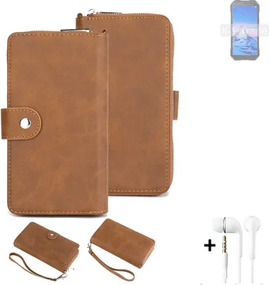 Produktbild von K-S-Trade Handy Schutz Hülle kompatibel mit Doogee S61 + Kopfhörer Portemonnee Tasche Wallet-Case Bookstyle-Etui braun (1x)