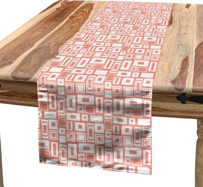 Produktbild von ABAKUHAUS Geometrisch Tischläufer, Geometrische Muster mit Rechtecken und Punkte modernen Stil Abstrakte Kunst, 40 x 225 cm, Blush und Weiß