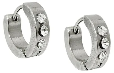 Produktbild von Creolen 12x4mm Klappcreolen Ohrringe glänzend mit weißen Zirkonia Edelstahl