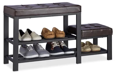 Schuhbank mit Hocker, 2 Etagen, gepolstert, 50 x 90,5 x 30,5 cm, braun