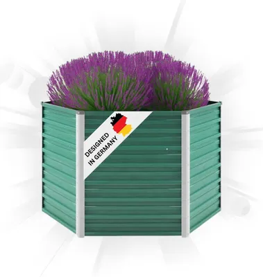 Produktbild von DELUKE® 6-eckiges Hochbeet für Garten NOA Grün | 129x129x77cm | Verzinkter Stahl | Wetterfest | Gartenbeet Kräuterbeet Blumenbeet Beet hoch Frühbeet für Garten Gemüsebeet