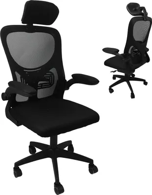 Produktbild von Bürostuhl mit atmungsaktiver Netzbespannung, hoher Rückenlehne, Lendenwirbelstütze, 3D-Kopfstütze, 90-Grad-schwenkbaren Armlehnen und Rollen. Bequemer Gaming-Stuhl für das Büro. Farbe: Schwarz