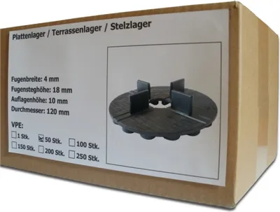 Produktbild von Gummi Plattenlager / Terrassenlager mit Fugenkreuz 4/18 mm, Anzahl 50 Stück (Pack à 50 Stück)