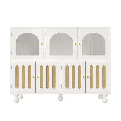 Produktbild von Sideboard im Regenbogen-Design klaviertastenförmige Tür Aufbewahrungsschrank für Esszimmer und Wohnzimmer Weiß