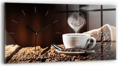 Produktbild von Wallfluent Wanduhr – Stilles Quarzuhrwerk - Uhr Dekoration Wohnzimmer Schlafzimmer Küche - Zifferblatt mit Strichen - schwarze Zeiger - 60x30 cm - Tasse Kaffee