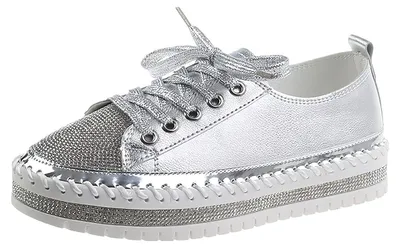 Productafbeelding van Damen sneakers van het merk Fashion Plattform, versierd met strass en voorzien van veters - zilver - maat 40 EU