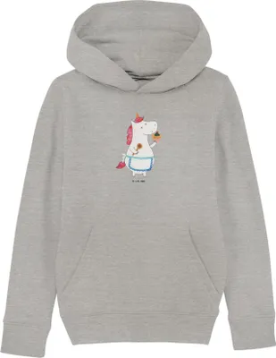 Produktbild von Mr. & Mrs. Panda Kinderpullover Einhorn Küche 5-6 Jahre (110/116) - Heather Grey - Geschenk, Kapuzenpullover, Hoodie, Muffin, Pulli, Einhörner, Kuchen, Sweatshirt, Torte