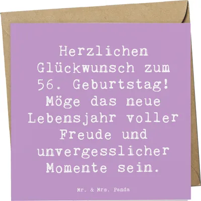 Produktbild von Mr. & Mrs. Panda Grußkarte Spruch 56. Geburtstag Freude - Lavendeltraum - Geschenk, Glück wünschen, faltkarte, Herzlichkeit, Glückwunschkarte, doppelkarte, Dankbarkeit