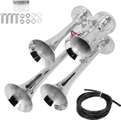 Obrázok produktu pre 4 trúbkový vzduchový klaksón, super hlasný, 135 dB, pochrómovaný zinok, pre 12 V/24 V, polopodvozok, obytný automobil, SUV
